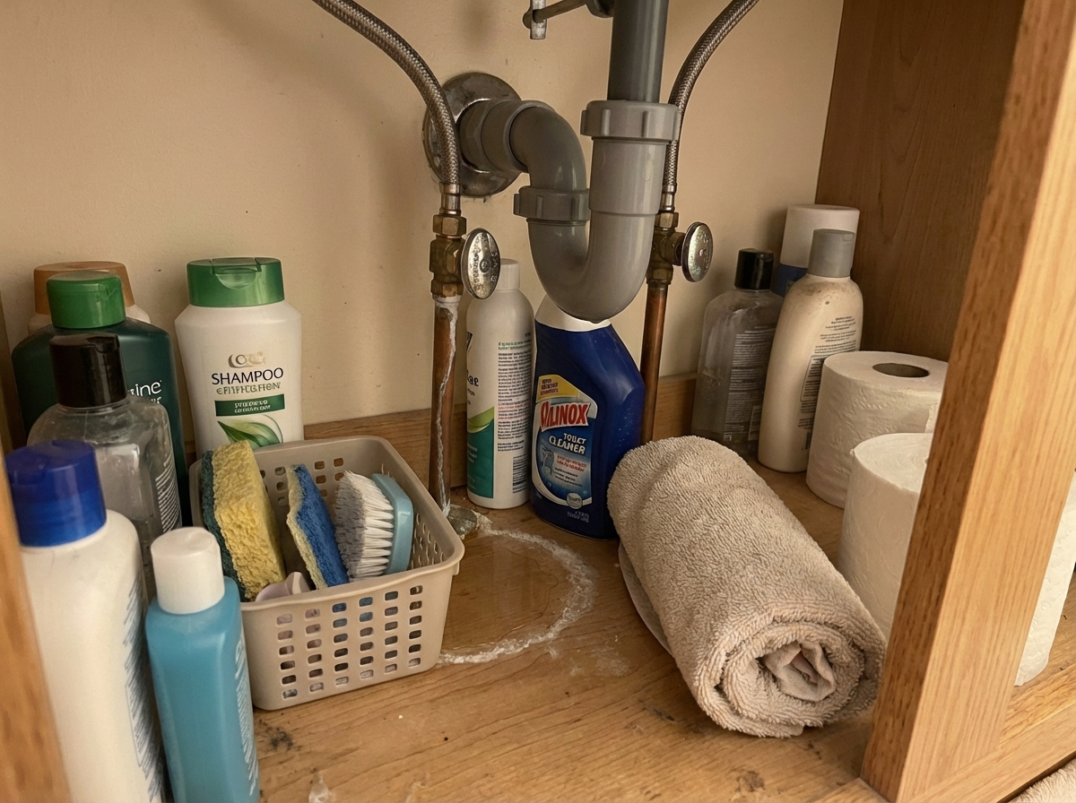 Leaky water supply valve under sink